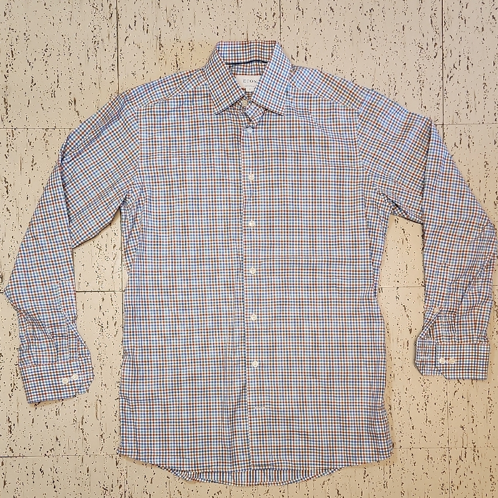 Eton Contemporary Flannel Multi Color Long Sleeve Button Down Casual Dress Shirt